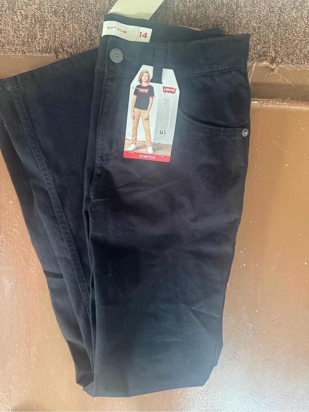 Boys Levi's Black 511 Slim Straight Black Pants - Size 14